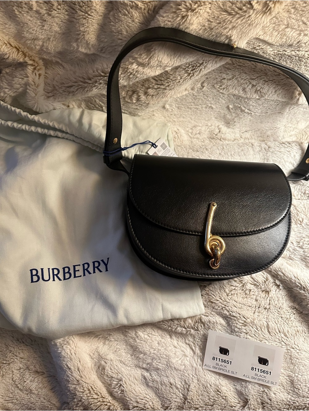 Burberry Bridle Black Leather Crossbody Saddle Bag with Gold Hardware